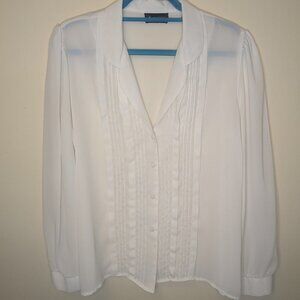 VINTAGE Contempo of California 1960s sheer cream pleated front blouse sheer